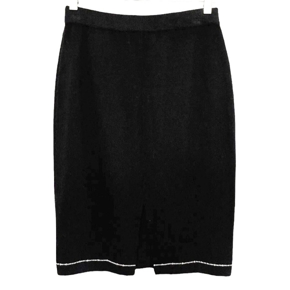 St John Marie Gray Black Evening Daytime Swarovski Crystal Hemline Slit Skirt - Picture 2 of 5